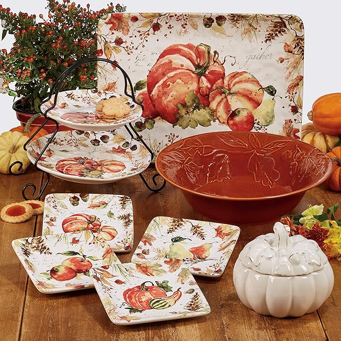 Certified International Harvest Splash 6" Square Canape Plates, Set of 4 ,Multicolored, Large