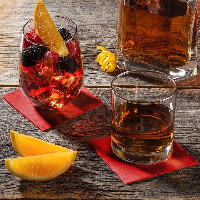 AMERICAN HOMESTEAD Red Cocktail Napkins - Premium 4.75"x4.75" Disposable Linen-Like Beverage Napkins - Bulk Square Party Bar Serviettes for Weddings, Parties, Events, and Everyday Use - 100 Count