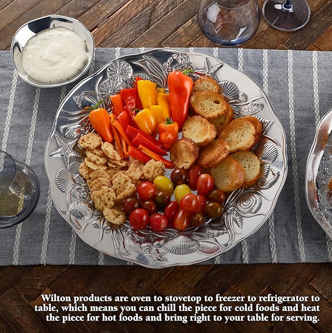 Wilton Armetale Coastal 2-Piece Chip And Dip Serving Set, 13.75-Inch, Large, Silver