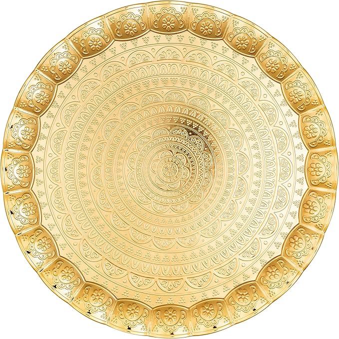 Alisveristime 6-Person Decorative Serving Tray – 13.77 inch Round Metal Plate with Ottoman Pattern Options (Gold)