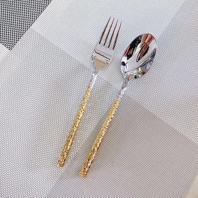40 PCS Hammered Handle Gold Silverware Set for 8 Gold Utensils Set 18/8 Stainless Steel Flatware Curlery Set Mirror Effect Dishwasher Safe Wedding Banquet Formal Occasions ZILNEHZ