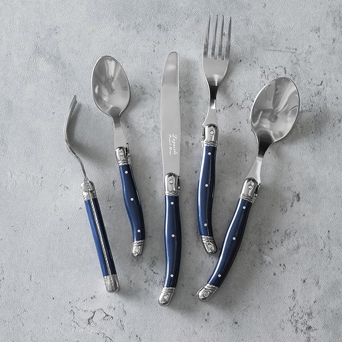 French Home Laguiole 20 Piece Flatware Set – 18/10 Stainless Steel Flatware Set for 4 – Luxurious Navy Blue-Colored Utensil Set w/Knives, Spoons and Forks