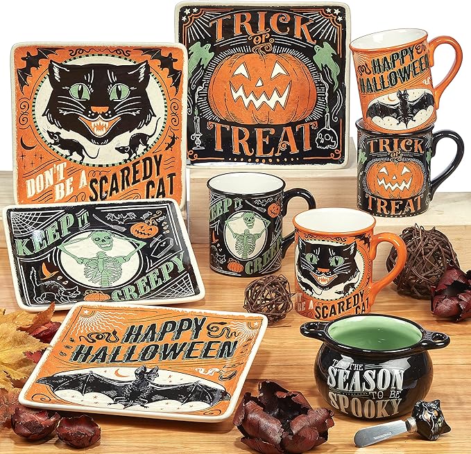 Certified International Scaredy Cat 6" Canape/Luncheon Plates, Assorted Designs, Multicolor, Medium, Set of 4