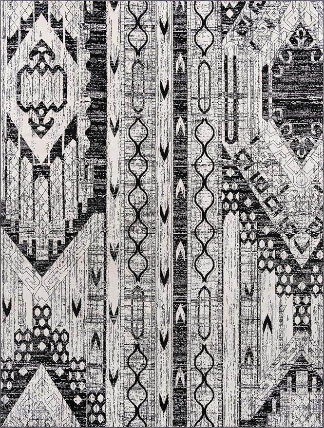 Rugs.com Oregon Collection Rug – 10' x 13' Black and White Low-Pile Rug Perfect for Living Rooms, Large Dining Rooms, Open Floorplans
