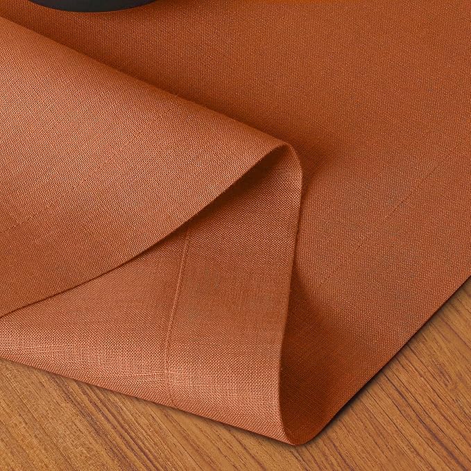 D'Moksha Homes Linen Rust Table Runner 120 Inches Long - 100% Pure Linen Dining Table Runner 14 x 120 Inch for Winter, Christmas, Holiday, New Year - Machine Washable