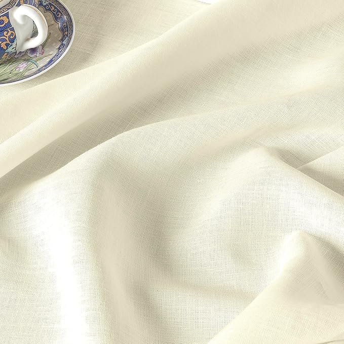 D'Moksha Homes Linen Cream Tablecloth 60 x 132 Inch - 100% Pure Linen Rectangular Tablecloth - Machine Washable Table Cloth for Winter, Christmas, Holiday, New Year