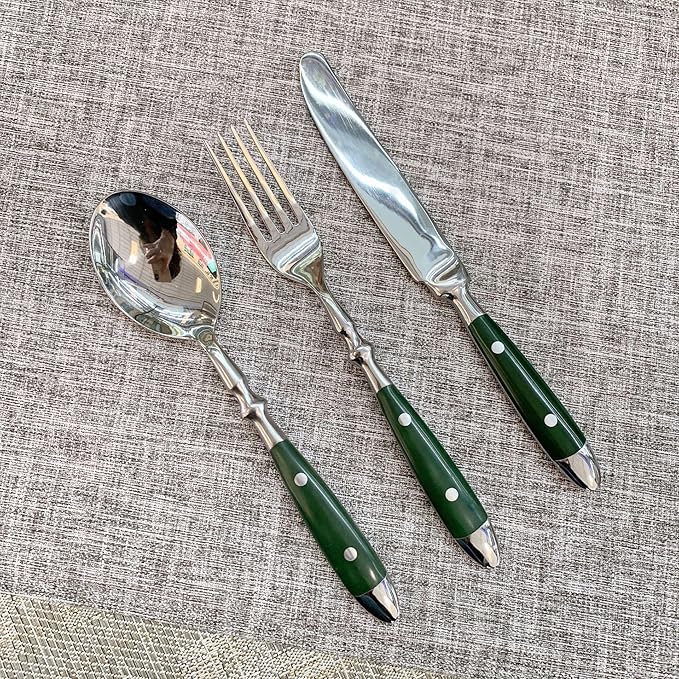 60PCS Cutlery Green Silverware Set for 12 Christmas Essentials Durable 18/10 Stainless Steel Utensils Set Flatware Sets Utensil Sets Mirror Polished Classical Retro Steak Tableware Spoon Fork Knife