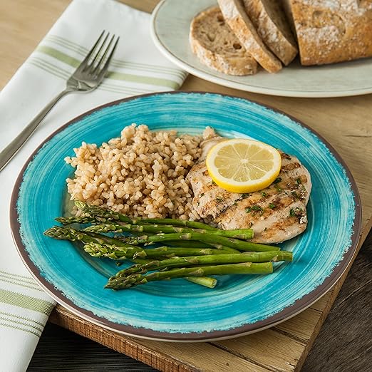 Carlisle FoodService Products Mingle Resuable Plastic Plate Dinner Plate with Pottery Style for Home and Restaurant, Melamine, 11 Inches, Aqua, (Pack of 12)