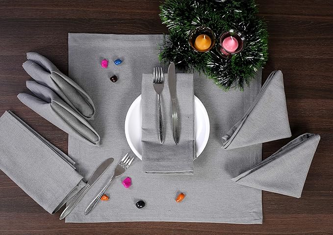 Ramanta Home Light Grey Cotton Dinner Napkins Set of 12, 18x18 Inch 100% Cotton Cloth Napkins, Reusable Fabric Table Napkins for Everyday Dining, Parties, Wedding, Spring & Easter Table Décor Washable
