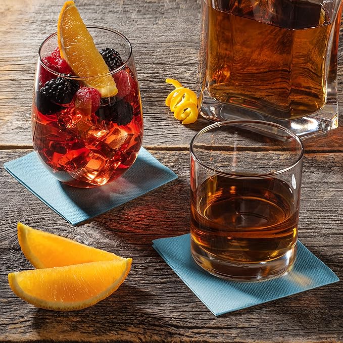 AH AMERICAN HOMESTEAD Paper Cocktail Napkins - Linen-Like Disposable Beverage Bar Napkins 4.75" x 4.75" - Bulk Square Napkins - Ideal for Party or Wedding (Baby Blue -100 Count)