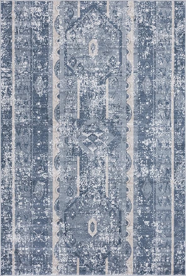 Rugs.com Oregon Collection Rug – 6' x 9' Blue Low-Pile Rug Perfect for Living Rooms, Large Dining Rooms, Open Floorplans