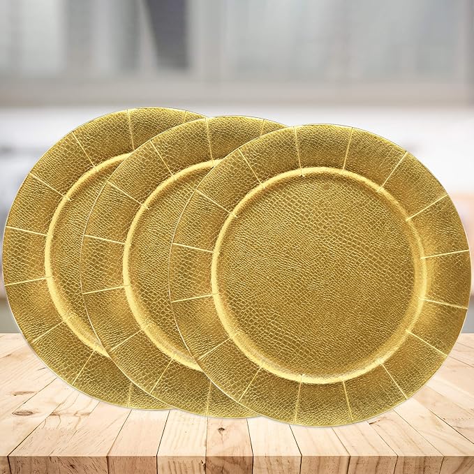 Gift Boutique 24 Disposable Gold Round Charger Plates 13 Dinner Table Serving Tray Heavy Duty Reusable Paper Cardboard Platters for Table Setting Placemats Cupcake Dessert Birthday Parties Weddings