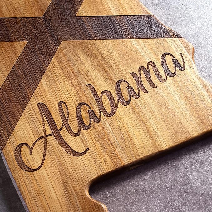 Totally Bamboo Rock & Branch Origins Series Alabama State Shaped Cutting Board and Charcuterie Serving Tray, Includes Hang Tie for Wall Display