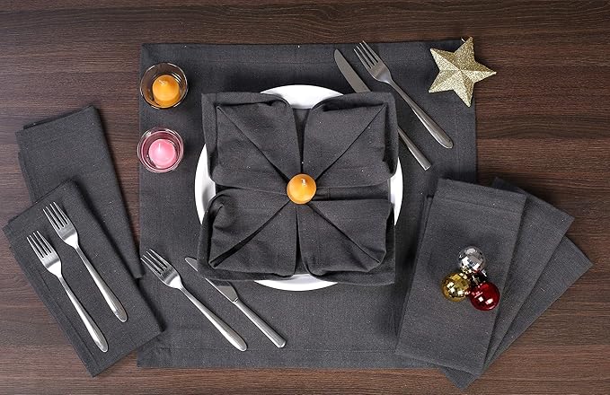 Ramanta Home Charcoal Cotton Dinner Napkins Set of 12, 18x18 Inch 100% Cotton Cloth Napkins, Reusable Fabric Table Napkins for Everyday Dining, Parties, Weddings, Spring & Easter Table Décor Washable