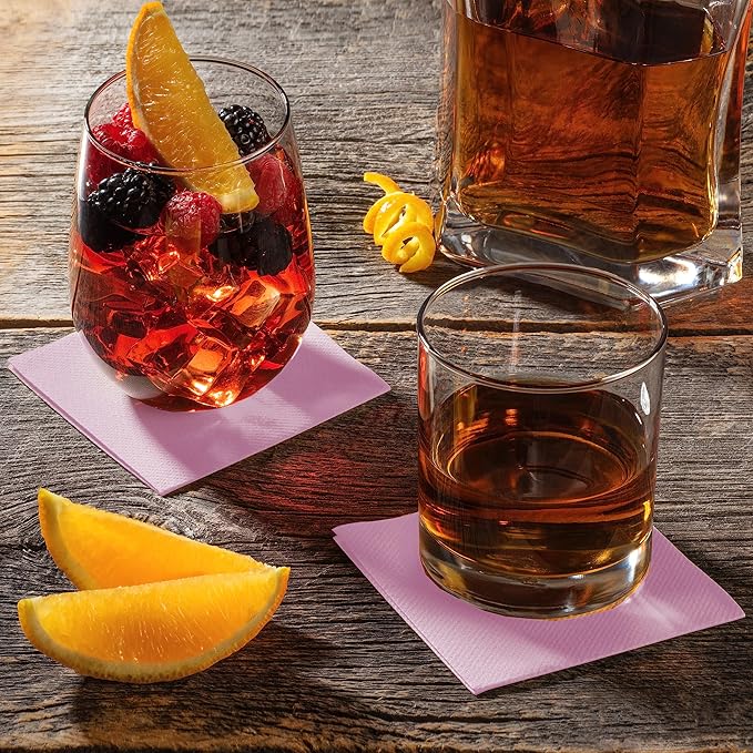 AH AMERICAN HOMESTEAD Paper Cocktail Napkins - Linen-Like Disposable Beverage Bar Napkins 4.75" x 4.75" - Bulk Square Napkins - Ideal for Party or Wedding (Pink -100 Count)