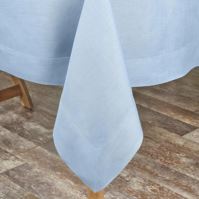 D'Moksha Homes Powder Blue Linen Tablecloth 60 x 84 Inch - 100% Pure Linen Table Cloth for Rectangle Tables - Machine Washable Cloth Tablecloth for Winter, Christmas, Holiday, New Year