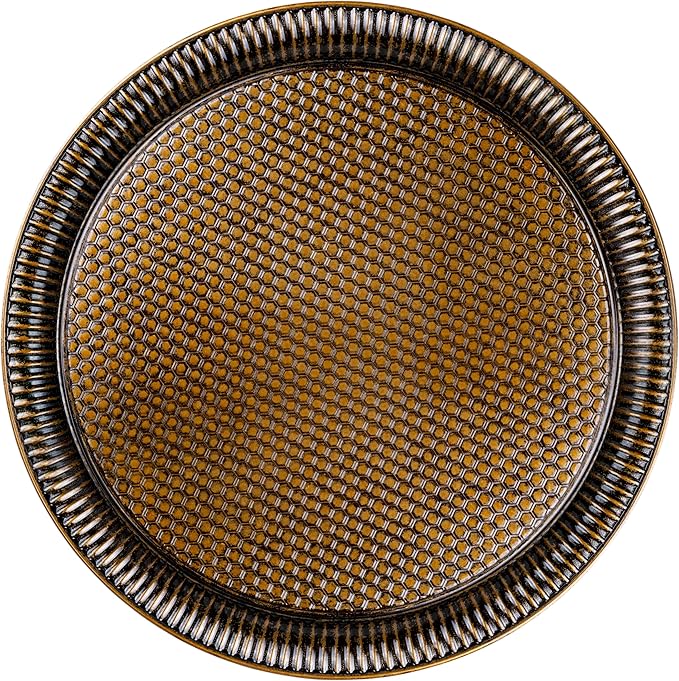 Alisveristime Round Hammered Metal Serving Tray – Ottoman Style, (11.8" Diameter, 12.6 oz) 5 Color Options (Antique Green)