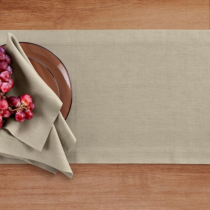 Solino Home Linen Vintage Khaki Table Runner 108 Inches Long - 100% Pure Linen 14 x 108 Inch Table Runner - Fete