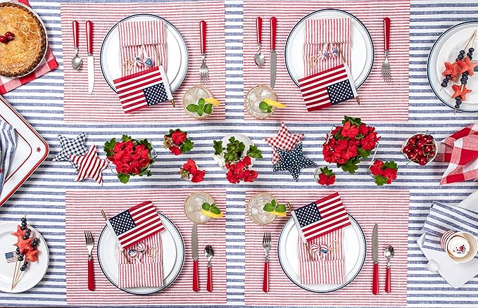 Solino Home Linen Napkins Set of 4-100% Pure Linen Narrow Stripe Red and White Cloth Dinner Napkins 20 x 20 Inch - Handcrafted and Machine Washable - Christmas, Holiday, Winter, New Year
