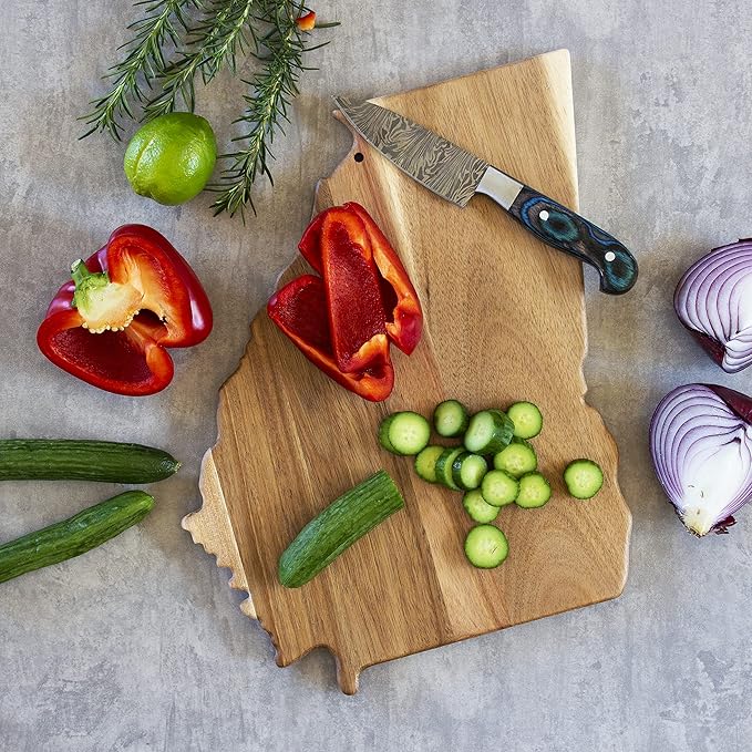 Totally Bamboo Rock & Branch Origins Series Georgia State Shaped Cutting Board and Charcuterie Serving Tray, Includes Hang Tie for Wall Display Natural Wood