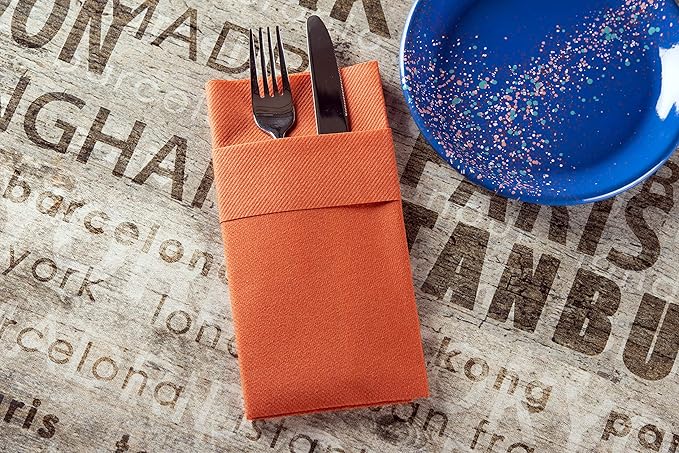 Terracotta Dinner Napkins Cloth Like with Built-in Flatware Pocket, Linen-Feel Absorbent Disposable Paper Hand Napkins for Kitchen, Bathroom, Parties, Weddings or Events, 16x16 inches, Pack of 50