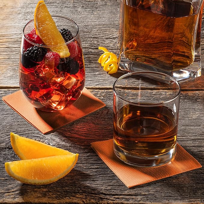 AH AMERICAN HOMESTEAD Paper Cocktail Napkins - Linen-Like Disposable Beverage Bar Napkins 4.75" x 4.75" - Bulk Square Napkins - Ideal for Party or Wedding (Peach -100 Count)