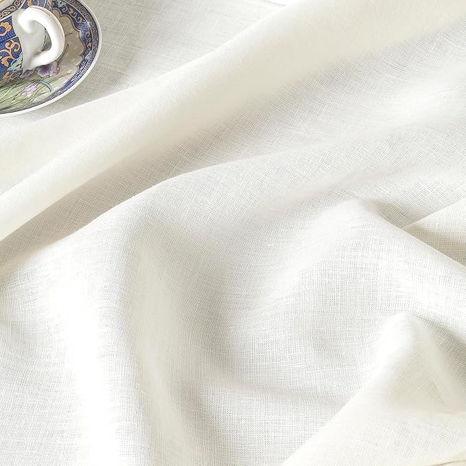 D'Moksha Homes Linen Ivory Tablecloth 60 x 90 Inch - 100% Pure Linen Rectangular Tablecloth - Machine Washable Table Cloth for Winter, Christmas, Holiday, New Year