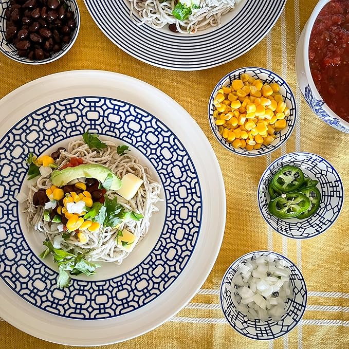 Caskata Newport Garden Gate Salad Plates Set of 4 | High-Design Lead-Free Porcelain Dinnerware Plate Set | Blue Dinnerware Set for Entertaining Everyday Thanksgiving, Wedding or Birthday Gifts | 8.5"