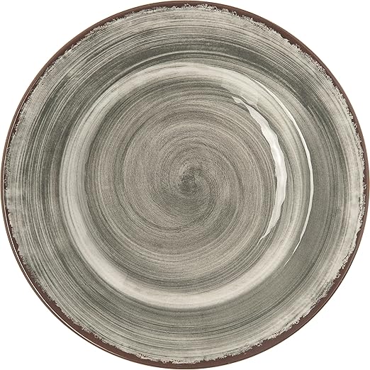 Carlisle FoodService Products Mingle Resuable Plastic Plate Dinner Plate with Pottery Style for Home and Restaurant, Melamine, 9 Inches, Smoke, (Pack of 12)
