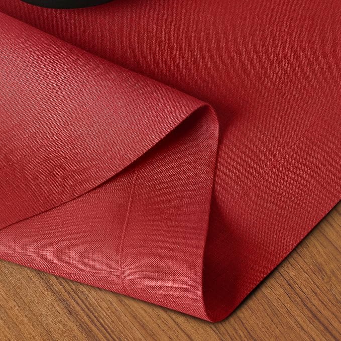 D'Moksha Homes Linen Bright Red Table Runner 108 Inches Long - 100% Pure Linen Dining Table Runner 14 x 108 Inch for Winter, Christmas, Holiday, New Year - Machine Washable