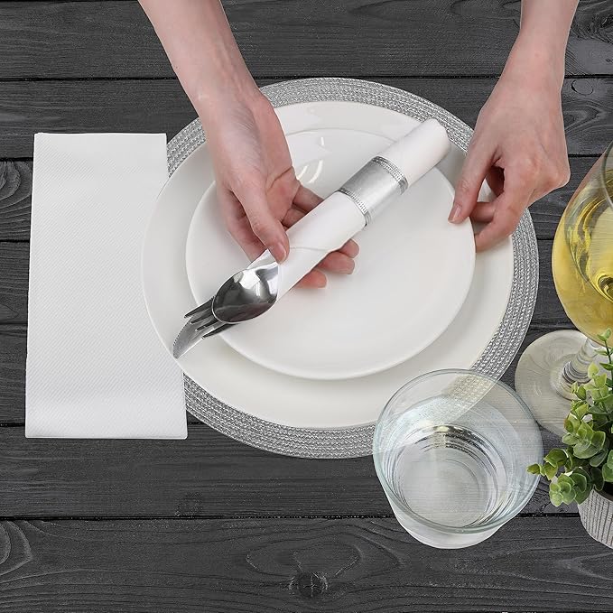 AMERICAN HOMESTEAD Paper Napkins - White Disposable Linen-Like Dinner Napkins - Restaurant-Quality Table Serviettes for Weddings, Parties, and Events - 15.75" x 15.75" - 100 Count