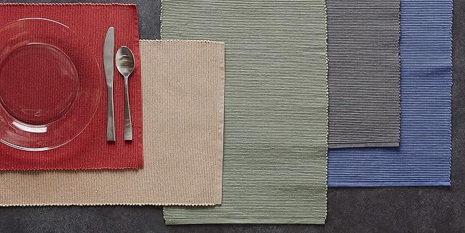 DII Basic Everyday Ribbed Tabletop 100% Cotton, Placemat Set, 13x19, Artichoke, 6 Piece