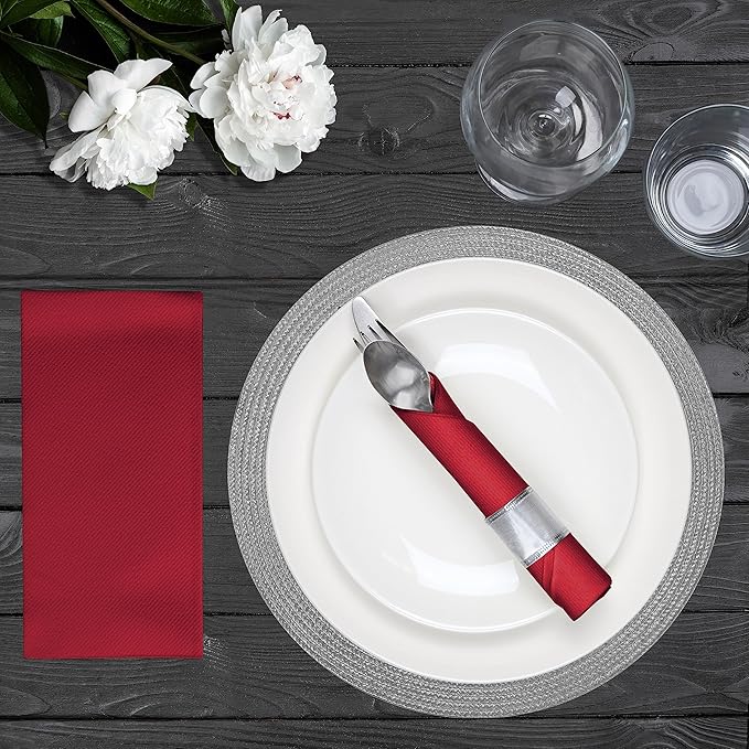 AMERICAN HOMESTEAD Burgundy Paper Dinner Napkins – 100 Pack Linen-Like Disposable Napkins for Weddings, Parties & Restaurants – Large 15.75" x 15.75" Premium Table Napkins