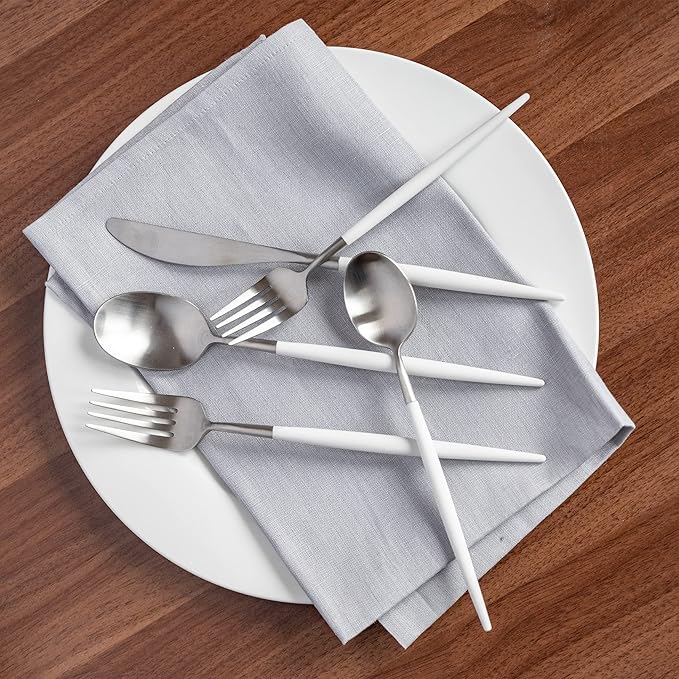 Cambridge 306420Ckp12Ds Mazzy White-Handle 20-Piece Flatware Set