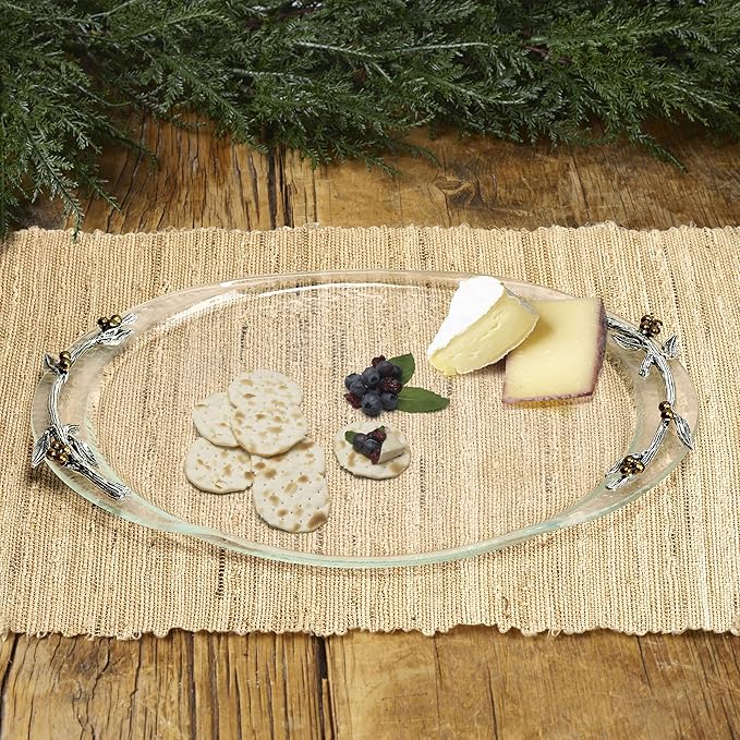 Fitz and Floyd Nature's Greeting Glass Serve Decorative Tray, 14 x 9.75 x 1.25 Inch