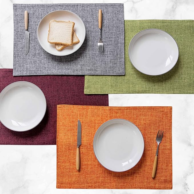 Home Brilliant Green Placemats Set of 4 Washable Place Mats Linen Placemats Heat Resistant Table Mats for Wooden Table Indoor Outdoor Spring Decor, Lime Green