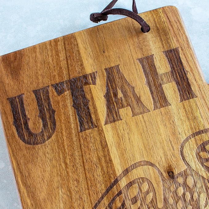 Totally Bamboo Rock & Branch Origins Series Utah State Shaped Cutting Board and Charcuterie Serving Tray, Includes Hang Tie for Wall Display