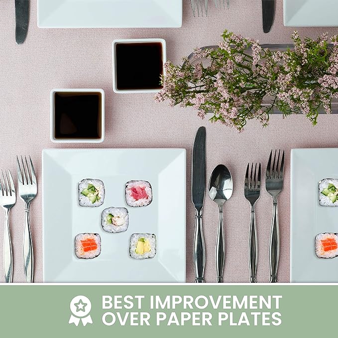 [4 Pack 8" x 8" White Square Melamine Plates, Unbreakable Elegant Dinnerware Set