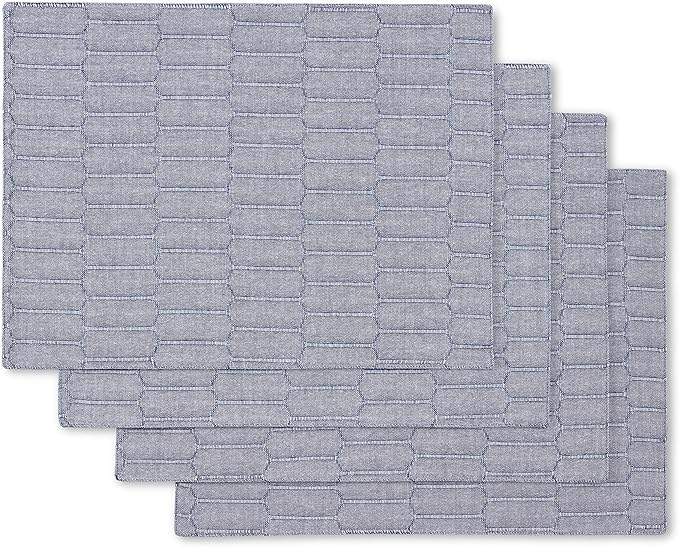 Martha Stewart Honeycomb Modern Farmhouse Reversible Placemat 4-Pack Set, Blue, 13"x17.5"