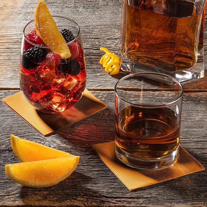 AH AMERICAN HOMESTEAD Paper Cocktail Napkins - Linen-Like Disposable Beverage Bar Napkins 4.75" x 4.75" - Bulk Square Napkins - Ideal for Party or Wedding (Orange/Curry -100 Count)