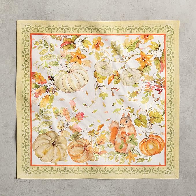 Maison d' Hermine Cloth Napkins Set of 4 100% Cotton for Thanksgiving Christmas Decorations Everyday Reusable Square Fall Napkins Cloth Washable Dinner Party (Pumpkin Passion, 20"x20")