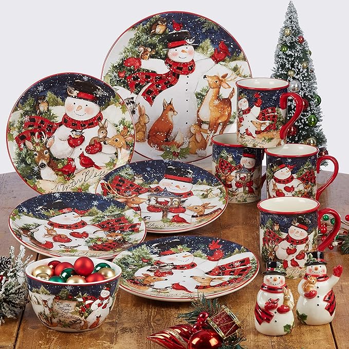 Certified International Celebrate the Magic of Christmas with This Snowman Canape Plates Adorable Holiday Stoneware for Appetizers, Snacks, Cookies & Joyful Winter Gatherings 4 Set (Pack of 3)