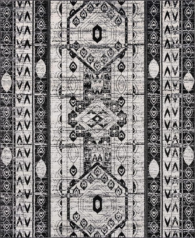 Rugs.com Oregon Collection Rug – 8' x 10' Black and White Low-Pile Rug Perfect for Living Rooms, Large Dining Rooms, Open Floorplans