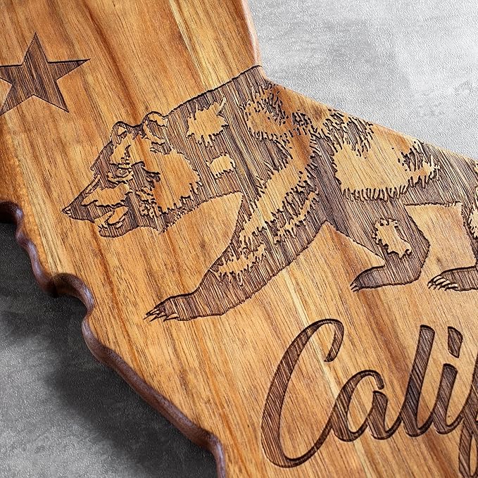 Totally Bamboo Rock & Branch Origins Series California State Shaped Cutting Board and Charcuterie Serving Tray, Includes Hang Tie for Wall Display