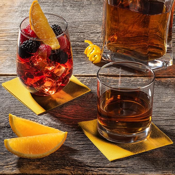 AH AMERICAN HOMESTEAD Paper Cocktail Napkins - Linen-Like Disposable Beverage Bar Napkins 4.75" x 4.75" - Bulk Square Napkins - Ideal for Party or Wedding (Yellow -100 Count)